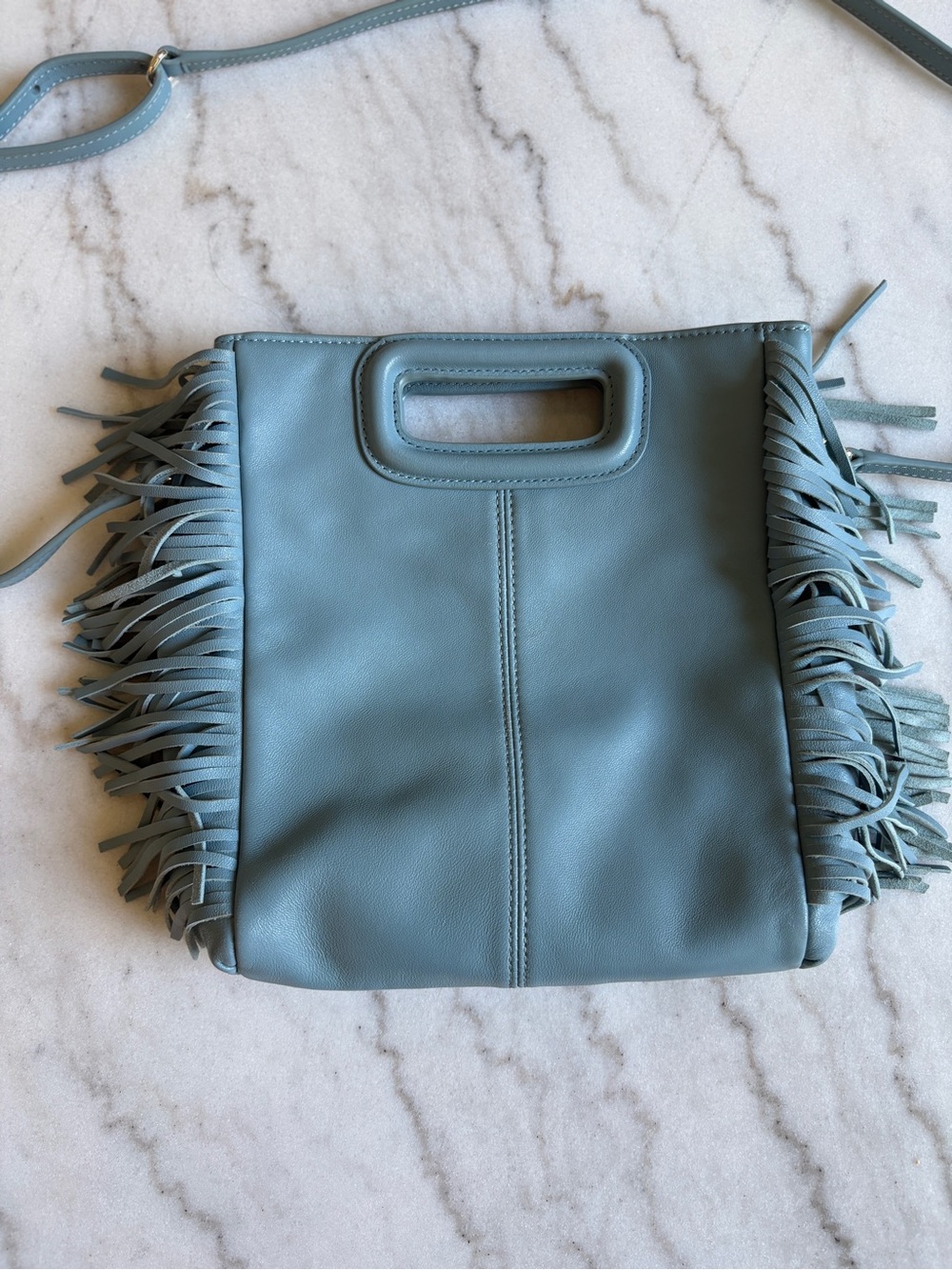Maje M Bag - Light Blue Fringe Leather Clutch or Crossbody - Picture 9 of 13